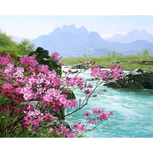 Painting by Numbers - River With Pink Flower